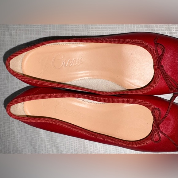 J. Crew Sz 8.5 Red Leather Low 1 3/4” Heel Ballet Pumps with Bow - Picture 5 of 9
